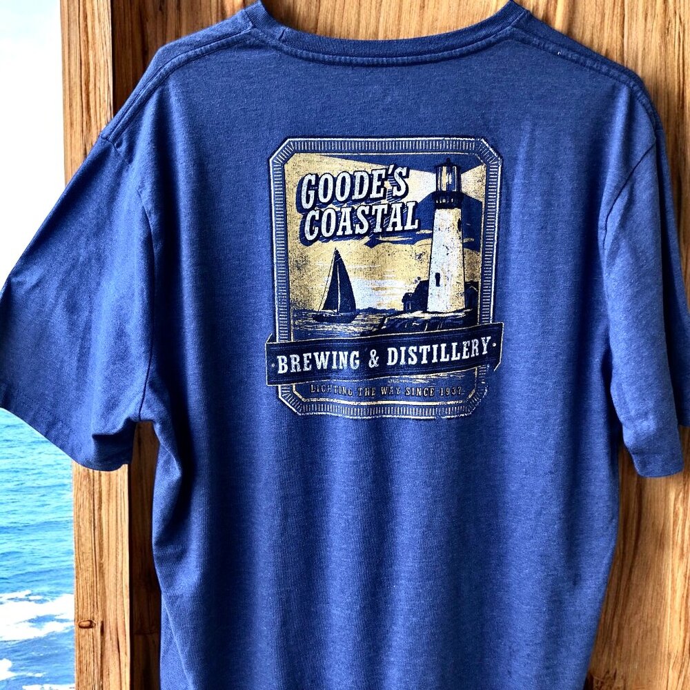 Izod Saltwater Blue T-Shirt GOOD'S COASTAL BREWING & DISTILLERY sz large
